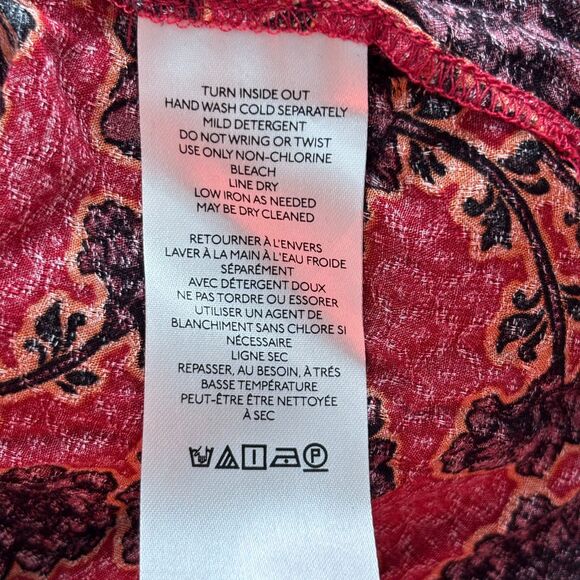 Free People Women Mia Floral Print Tie Neck Tunic Boho Rust Orange Large D127 - Picture 10 of 11